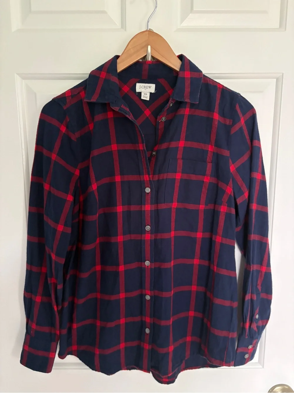 J. Crew XS Women’s Navy and Red Plaid Button-Up Shirt 100% Cotton